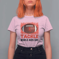 Tackle World AIDS Day T Shirt For Women Football HIV Awareness Red Ribbon - Wonder Print Shop