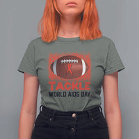 Tackle World AIDS Day T Shirt For Women Football HIV Awareness Red Ribbon - Wonder Print Shop