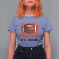 Tackle World AIDS Day T Shirt For Women Football HIV Awareness Red Ribbon - Wonder Print Shop