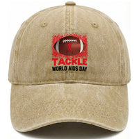 Tackle World AIDS Day Washed Cotton Baseball Cap Football HIV Awareness Red Ribbon