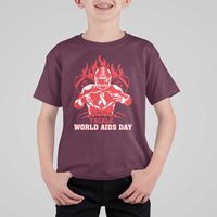 AIDS Awareness T Shirt For Kid Ribbon HIV Tackle Football Gift - Wonder Print Shop