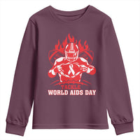 AIDS Awareness Youth Sweatshirt Ribbon HIV Tackle Football Gift - Wonder Print Shop