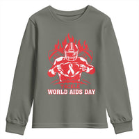 AIDS Awareness Youth Sweatshirt Ribbon HIV Tackle Football Gift - Wonder Print Shop