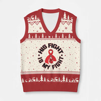HIV Warrior His Fight Is My Fight V-Neck Knit Sweater Vest Red Ribbon Boxing Gift - Wonder Print Shop