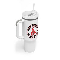 HIV Warrior His Fight Is My Fight Tumbler With Handle Red Ribbon Boxing Gift - Wonder Print Shop