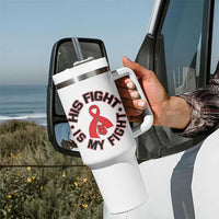 HIV Warrior His Fight Is My Fight Tumbler With Handle Red Ribbon Boxing Gift - Wonder Print Shop