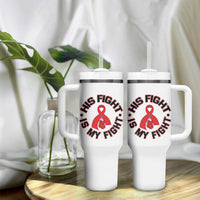 HIV Warrior His Fight Is My Fight Tumbler With Handle Red Ribbon Boxing Gift - Wonder Print Shop