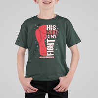 His Fight Is My Fight T Shirt For Kid Red Ribbon HIV Awareness Boxing Gift - Wonder Print Shop