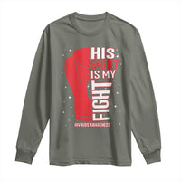 His Fight Is My Fight Long Sleeve Shirt Red Ribbon HIV Awareness Boxing Gift - Wonder Print Shop