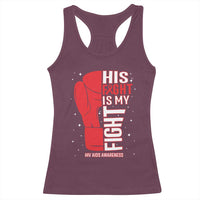 His Fight Is My Fight Racerback Tank Top Red Ribbon HIV Awareness Boxing Gift - Wonder Print Shop