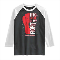 His Fight Is My Fight Raglan Shirt Red Ribbon HIV Awareness Boxing Gift - Wonder Print Shop