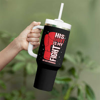 His Fight Is My Fight Tumbler With Handle Red Ribbon HIV Awareness Boxing Gift - Wonder Print Shop