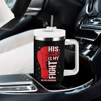 His Fight Is My Fight Tumbler With Handle Red Ribbon HIV Awareness Boxing Gift - Wonder Print Shop