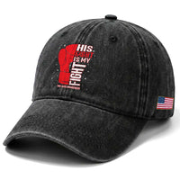 His Fight Is My Fight Washed Cotton Baseball Cap Red Ribbon HIV Awareness Boxing Gift