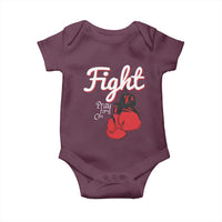 Fight Pray For A Cure Baby Onesie Red Ribbon HIV Awareness Boxing Gift - Wonder Print Shop