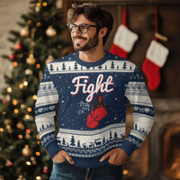 Fight Pray For A Cure Ugly Christmas Sweater Red Ribbon HIV Awareness Boxing Gift - Wonder Print Shop