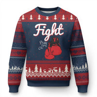 Fight Pray For A Cure Ugly Christmas Sweater Red Ribbon HIV Awareness Boxing Gift - Wonder Print Shop