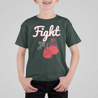 Fight Pray For A Cure T Shirt For Kid Red Ribbon HIV Awareness Boxing Gift - Wonder Print Shop
