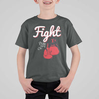 Fight Pray For A Cure T Shirt For Kid Red Ribbon HIV Awareness Boxing Gift - Wonder Print Shop