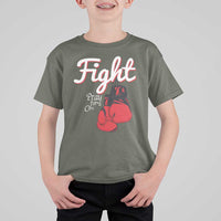 Fight Pray For A Cure T Shirt For Kid Red Ribbon HIV Awareness Boxing Gift - Wonder Print Shop