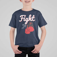 Fight Pray For A Cure T Shirt For Kid Red Ribbon HIV Awareness Boxing Gift - Wonder Print Shop
