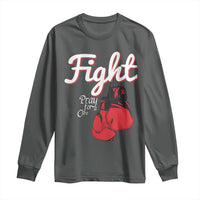 Fight Pray For A Cure Long Sleeve Shirt Red Ribbon HIV Awareness Boxing Gift - Wonder Print Shop