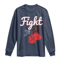 Fight Pray For A Cure Long Sleeve Shirt Red Ribbon HIV Awareness Boxing Gift - Wonder Print Shop