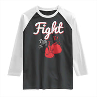 Fight Pray For A Cure Raglan Shirt Red Ribbon HIV Awareness Boxing Gift - Wonder Print Shop