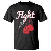 Fight Pray For A Cure T Shirt Red Ribbon HIV Awareness Boxing Gift - Wonder Print Shop