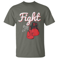 Fight Pray For A Cure T Shirt Red Ribbon HIV Awareness Boxing Gift - Wonder Print Shop