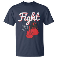 Fight Pray For A Cure T Shirt Red Ribbon HIV Awareness Boxing Gift - Wonder Print Shop