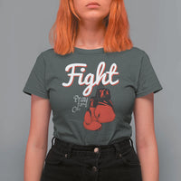 Fight Pray For A Cure T Shirt For Women Red Ribbon HIV Awareness Boxing Gift - Wonder Print Shop