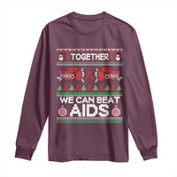 Together We Can Beat AIDS Long Sleeve Shirt HIV Awareness Boxing Ugly Sweater Gift - Wonder Print Shop