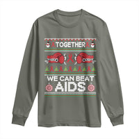 Together We Can Beat AIDS Long Sleeve Shirt HIV Awareness Boxing Ugly Sweater Gift - Wonder Print Shop