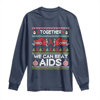 Together We Can Beat AIDS Long Sleeve Shirt HIV Awareness Boxing Ugly Sweater Gift - Wonder Print Shop
