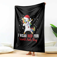 I Wear Red For World AIDS Day Throw Blanket Santa Unicorn Dabbing Christmas Gift - Wonder Print Shop