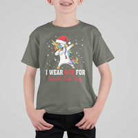 I Wear Red For World AIDS Day T Shirt For Kid Santa Unicorn Dabbing Christmas Gift - Wonder Print Shop
