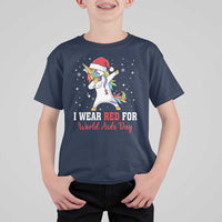 I Wear Red For World AIDS Day T Shirt For Kid Santa Unicorn Dabbing Christmas Gift - Wonder Print Shop