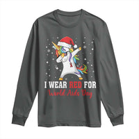 I Wear Red For World AIDS Day Long Sleeve Shirt Santa Unicorn Dabbing Christmas Gift - Wonder Print Shop