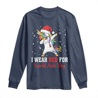 I Wear Red For World AIDS Day Long Sleeve Shirt Santa Unicorn Dabbing Christmas Gift - Wonder Print Shop