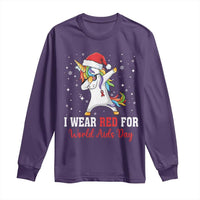 I Wear Red For World AIDS Day Long Sleeve Shirt Santa Unicorn Dabbing Christmas Gift - Wonder Print Shop