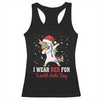 I Wear Red For World AIDS Day Racerback Tank Top Santa Unicorn Dabbing Christmas Gift - Wonder Print Shop