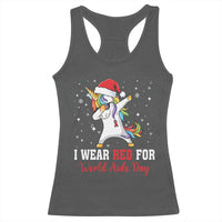I Wear Red For World AIDS Day Racerback Tank Top Santa Unicorn Dabbing Christmas Gift - Wonder Print Shop