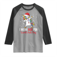 I Wear Red For World AIDS Day Raglan Shirt Santa Unicorn Dabbing Christmas Gift - Wonder Print Shop