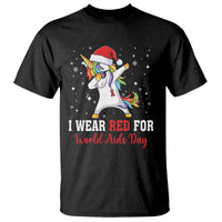 I Wear Red For World AIDS Day T Shirt Santa Unicorn Dabbing Christmas Gift - Wonder Print Shop