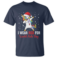 I Wear Red For World AIDS Day T Shirt Santa Unicorn Dabbing Christmas Gift - Wonder Print Shop