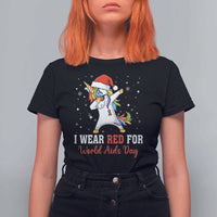 I Wear Red For World AIDS Day T Shirt For Women Santa Unicorn Dabbing Christmas Gift - Wonder Print Shop