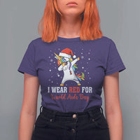 I Wear Red For World AIDS Day T Shirt For Women Santa Unicorn Dabbing Christmas Gift - Wonder Print Shop