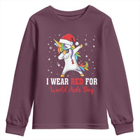 I Wear Red For World AIDS Day Youth Sweatshirt Santa Unicorn Dabbing Christmas Gift - Wonder Print Shop