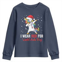 I Wear Red For World AIDS Day Youth Sweatshirt Santa Unicorn Dabbing Christmas Gift - Wonder Print Shop